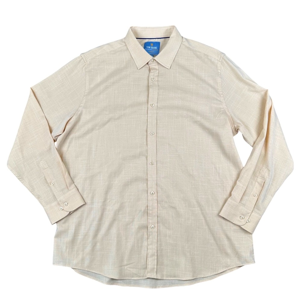Tom Baine Mens Performance Slim Fit Shirt XXL Yellow Long Sleeve Button Down